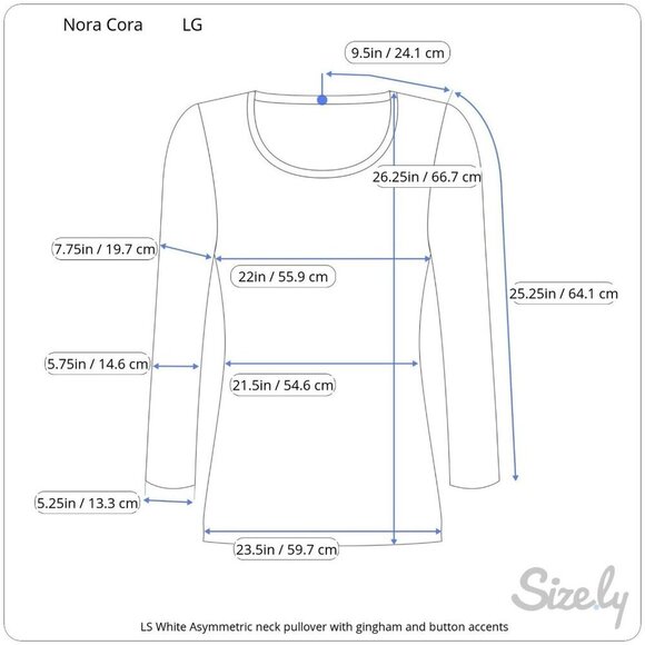 Nora Cora Long Sleeve White Pullover Asymmetric Neck Gingham & Button Accents LG - Picture 11 of 11
